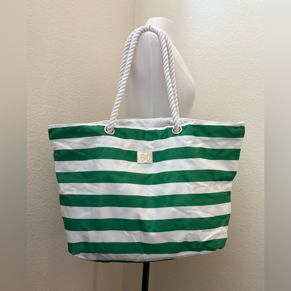 Green and White Striped Tote Bag